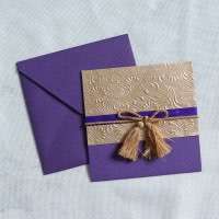 Purple Wedding Invitation Card with Tassel Square Embossing Invitation Customized 
